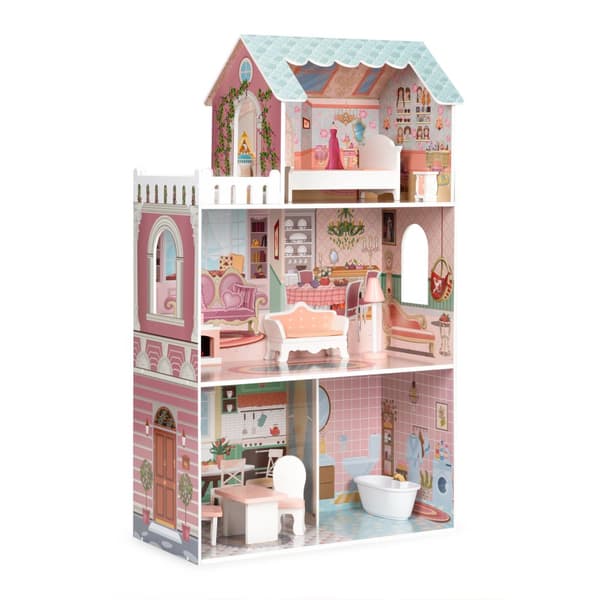 Dollhouse - 61x30x106 cm - træ - med møbler