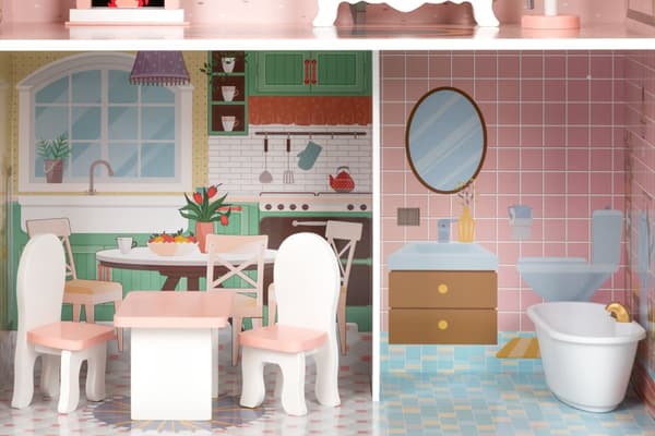 Dollhouse - 61x30x106 cm - træ - med møbler