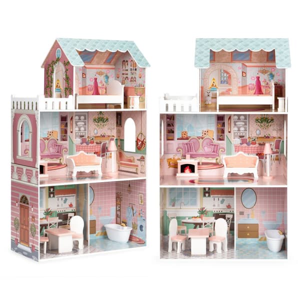 Dollhouse - 61x30x106 cm - træ - med møbler