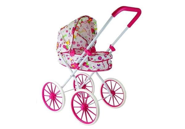Doll Pram Retro Big Wheels Flowers