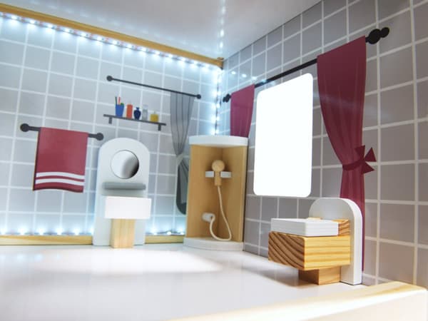 Trä MDF dockskåp med möbler 78cm svart LED