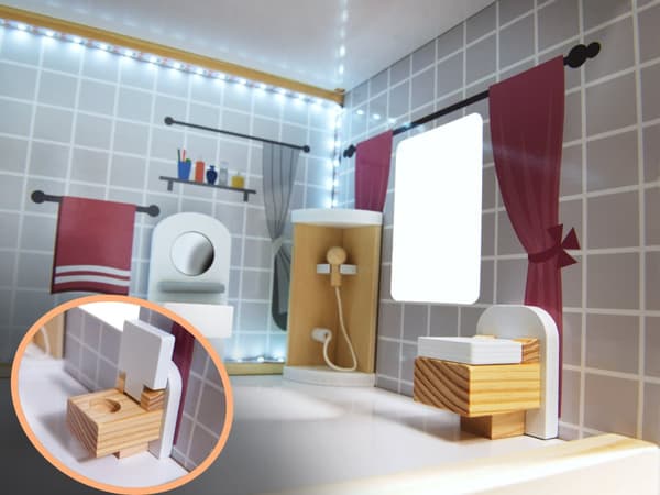 Trä MDF dockskåp med möbler 78cm svart LED