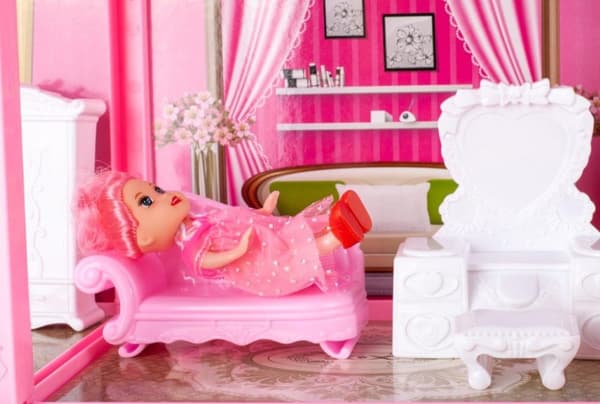 Dukkehus Villa dukkemøbelsæt pink 44cm
