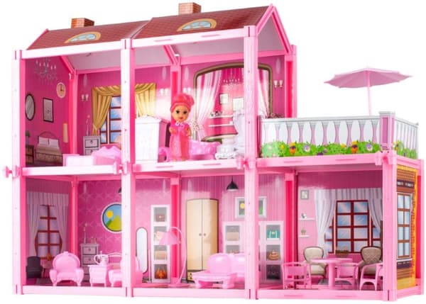 Dukkehus Villa dukkemøbelsæt pink 44cm
