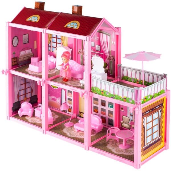 Dukkehus Villa dukkemøbelsæt pink 44cm
