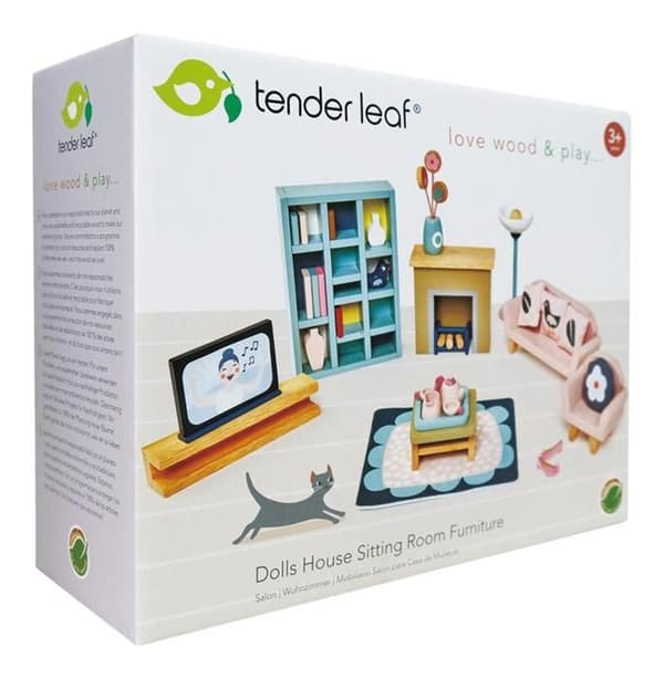 Accessoarer till dockhus - Tender Leaf Toys - Dockhus vardagsrum junior - 33 delar - Trä - Både för pojkar och flickor