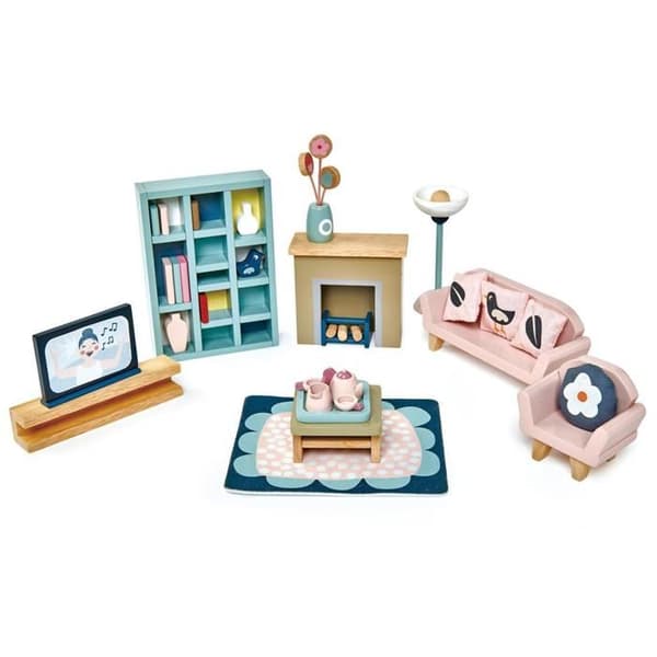 Accessoarer till dockhus - Tender Leaf Toys - Dockhus vardagsrum junior - 33 delar - Trä - Både för pojkar och flickor
