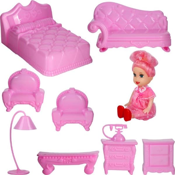 Dockhus Villa dockmöbelset rosa 44cm