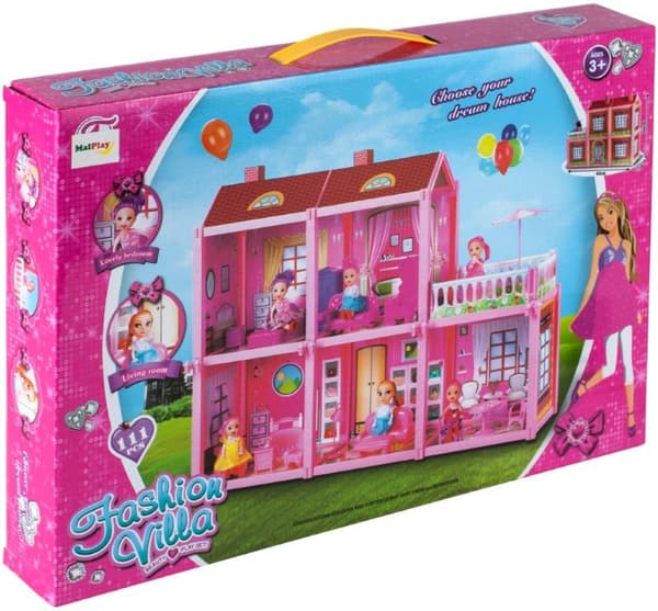 Dockhus Villa dockmöbelset rosa 44cm