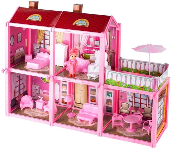 Dukkehus Villa dukkemøbelsæt pink 44cm