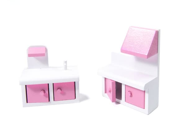 Trä MDF dockskåp med möbler 70cm, rosa LED
