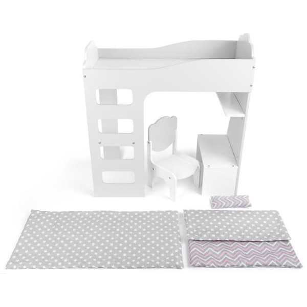 Dockhusmöbel - Ospecificerat - Loftäng med skrivbord - Vit - 3 delar - För barn från 3 år