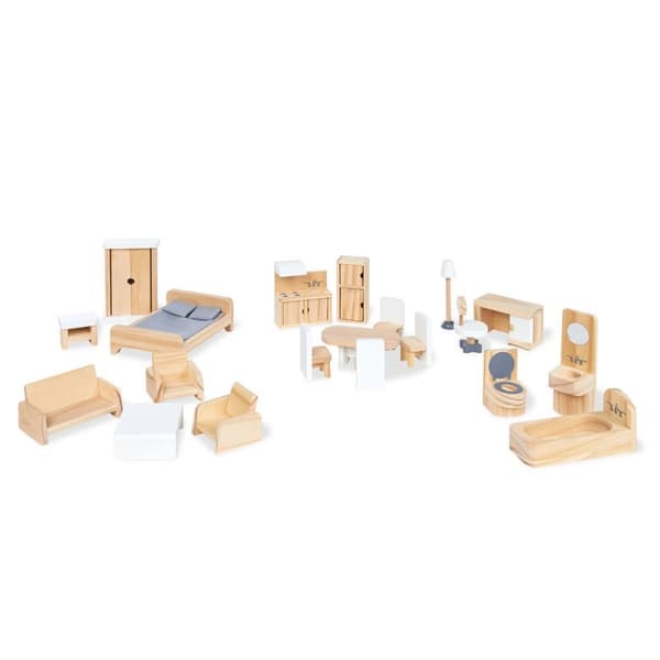Rootz Doll's House Furniture Set - Miniature Furniture - Dollhouse Accessories - Solid Wood - 1:12 Skala - 20 stycken - Lämplig för dockor upp till 13