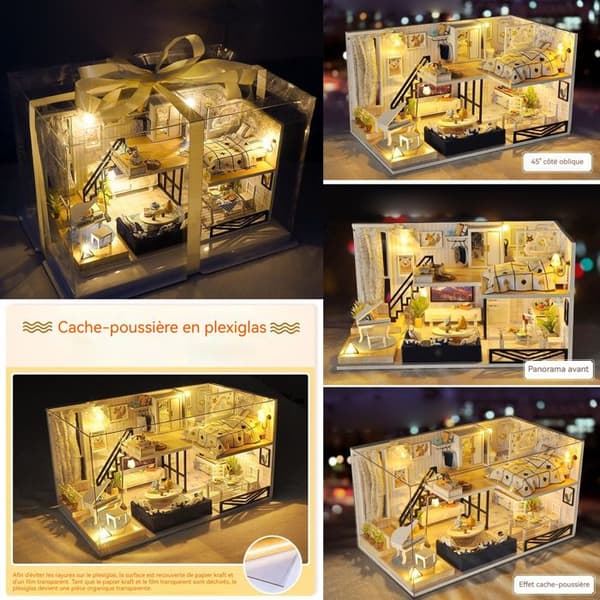 Dockhus - HTBE - Miniatyr LED - Trä plexiglas - Att montera själv - 3 år och uppåt