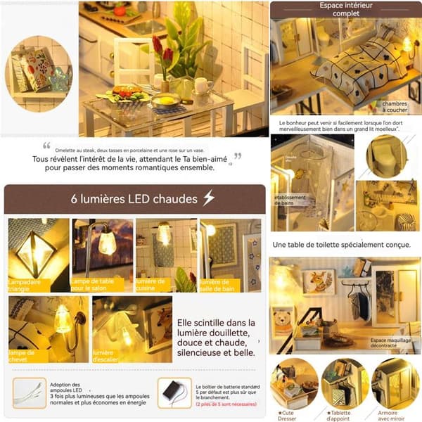 Dockhus - HTBE - Miniatyr LED - Trä plexiglas - Att montera själv - 3 år och uppåt