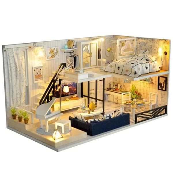 Dockhus - HTBE - Miniatyr LED - Trä plexiglas - Att montera själv - 3 år och uppåt