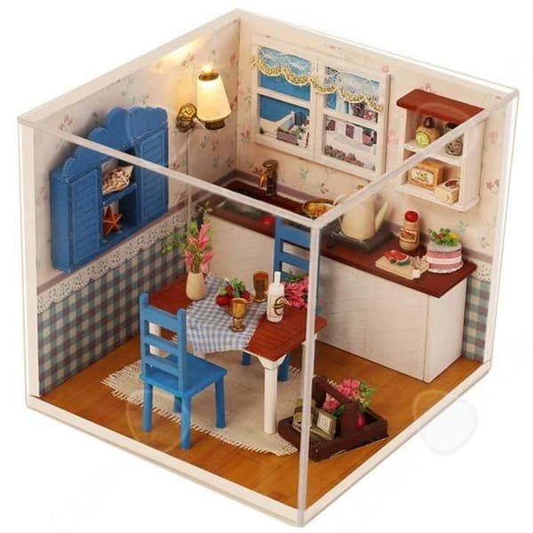 CONFO DIY Miniatyr julhus Montera LED Dollhouse Möbelsats Julklappsleksak