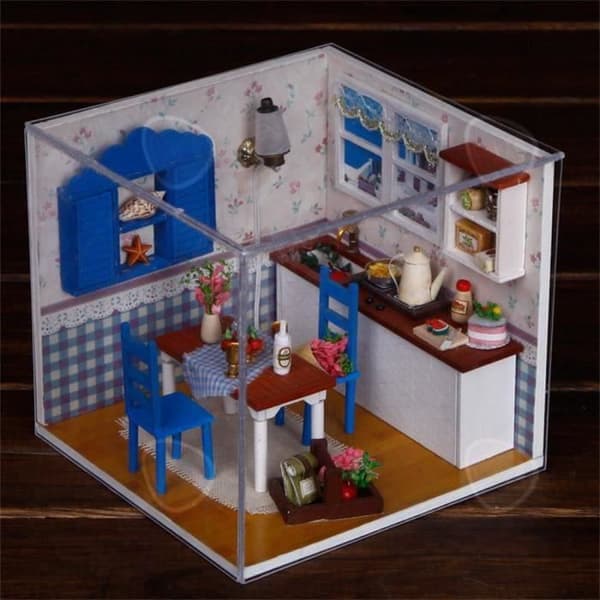 CONFO DIY Miniatyr julhus Montera LED Dollhouse Möbelsats Julklappsleksak