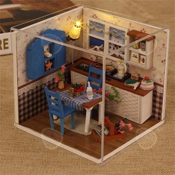 CONFO DIY Miniatyr julhus Montera LED Dollhouse Möbelsats Julklappsleksak