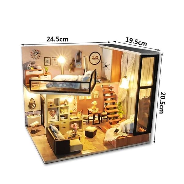 Dockhus - DIY - Minatur i trä - 24,5x19,5x20,5 cm - Kreativ present - Unisex