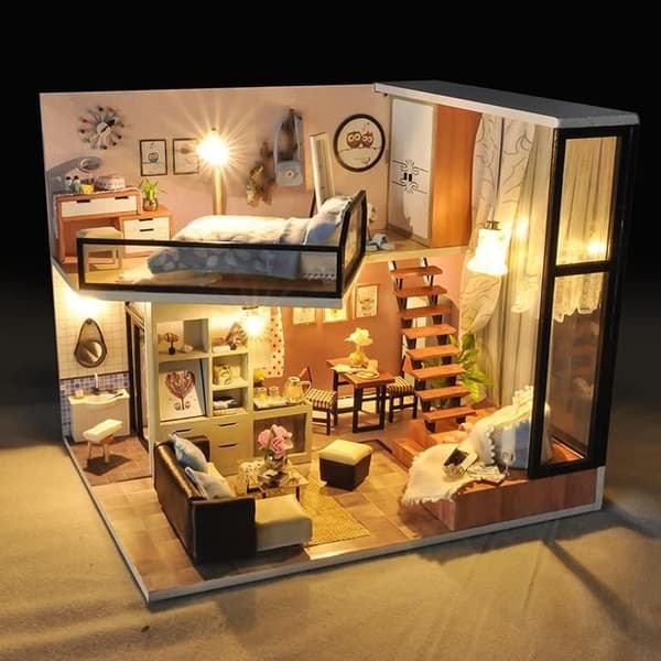 Dockhus - DIY - Minatur i trä - 24,5x19,5x20,5 cm - Kreativ present - Unisex