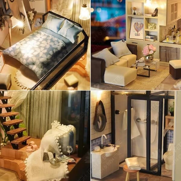 HTBE® DIY LED stuga handmonterad modell barn prinsessa hus dockhus scen kreativ födelsedagspresent