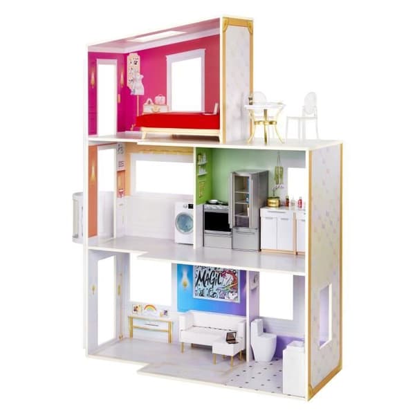 Rainbow High Townhouse - Trähus 3 våningar och 6 rum - Funktionell hiss och mobila möbler