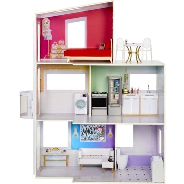 Rainbow High Townhouse - Trähus 3 våningar och 6 rum - Funktionell hiss och mobila möbler