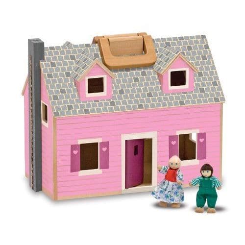 Dockskåp - MELISSA & DOUG - Vikbart och bärbart - 2 tecken - 11 möbler - Rosa