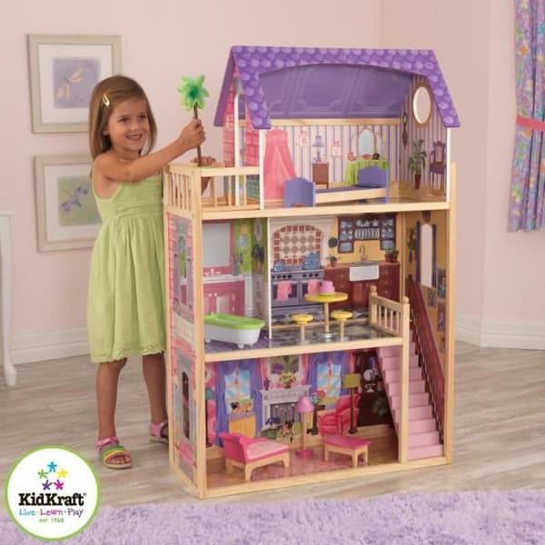 Dockhus - KIDKRAFT - Kayla - Rosa och vita - 10 delar - Inomhusleksak