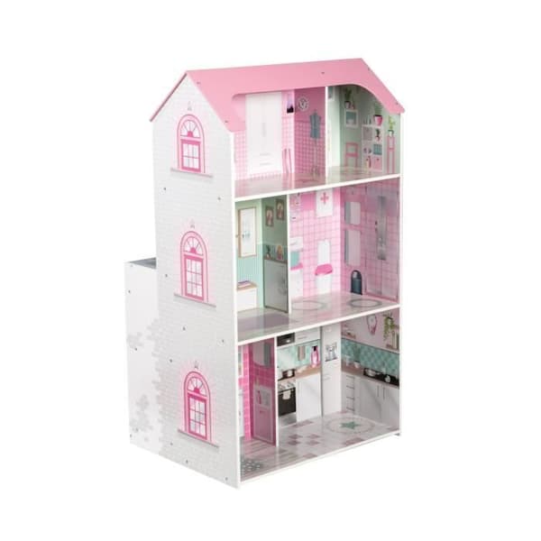2in1 Dockhus och barnkök - ROBA - Rosa / Vit - 6 delar - 32 cm
