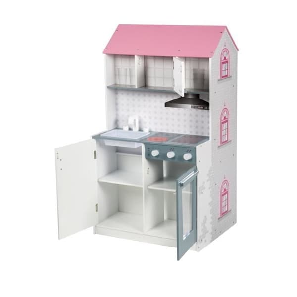 2in1 Dockhus och barnkök - ROBA - Rosa / Vit - 6 delar - 32 cm