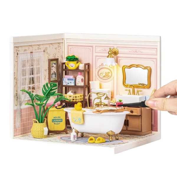 DIY Miniatyyrihuoneistopaketti, Spa-kylpyhuonetilanne, Mukautettavat LED-valot, Helppo kokoaminen