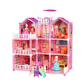 Miniatyrbillede 2 af 3: OBOSOE Princess Lot dukkehus med møbler og dyr – 4-lags plastikdukkehus (220 stk)