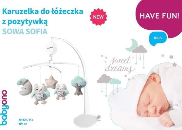 BabyOno Spjälsängskarusell med speldosa OWL SOPHIA