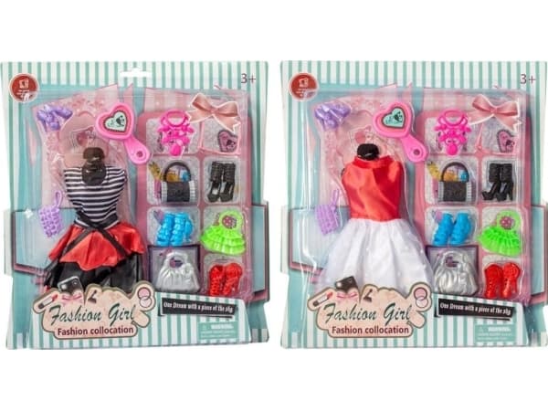 Askato Doll kjole med tilbehør blanding