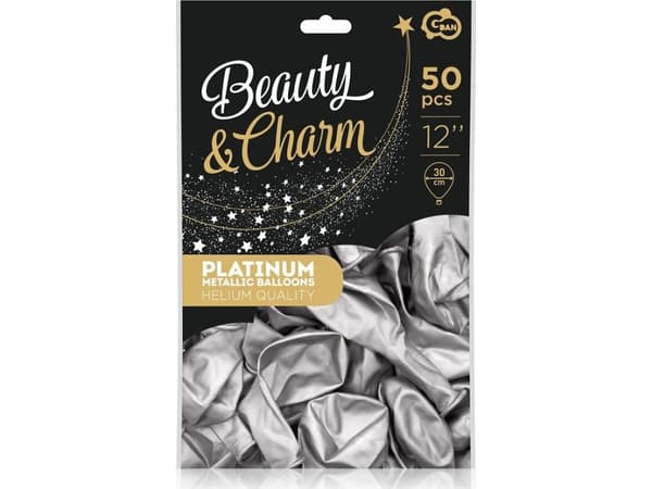 Beauty&Charm platina hopea ilmapallot 12"/50kpl