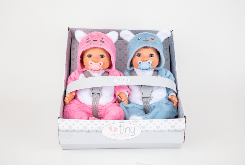 Tiny Treasures Twin doll set in teddy outfit