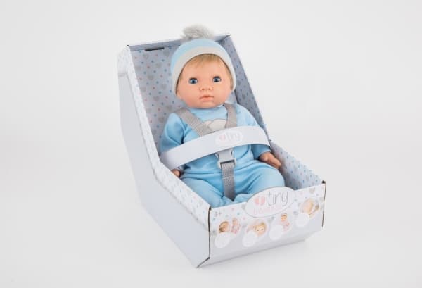 Dukke m. lyst hår og blå outfit