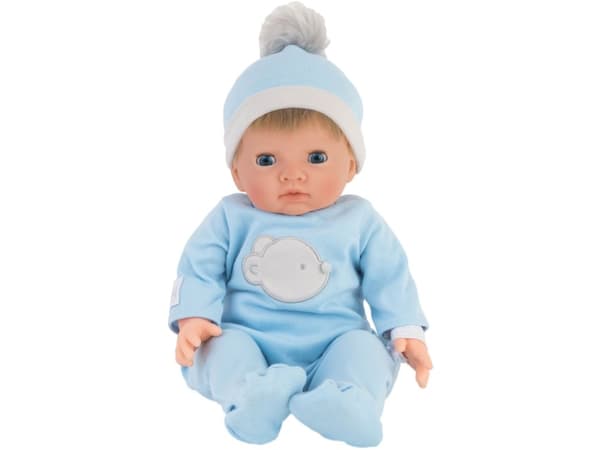 Dukke m. lyst hår og blå outfit