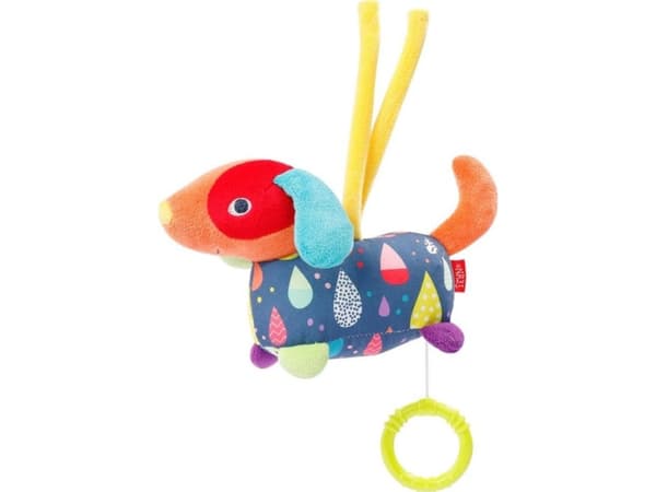 BabyFehn Mascot with a Music Box. Little dog