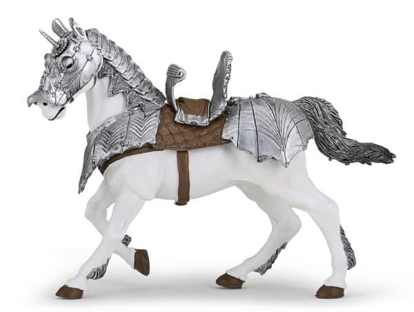 Papo Horse in armour, 3 år, The Medieval Era, Grå, Hvit, PVC