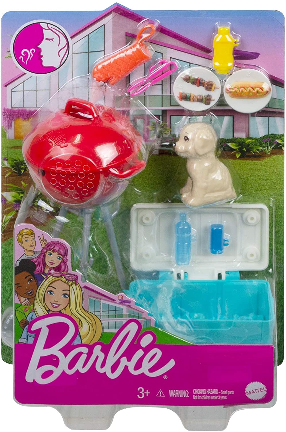 Barbie playset med hundvalp & grill med tillbehör