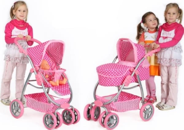 PlayTo 2-i-1 dockvagn Jasminka rosa och vit