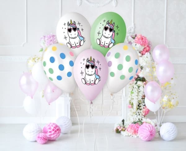 GoDan Premium Hel ilmapallot - Happy Unicorn, 13" /op. 5 kpl.