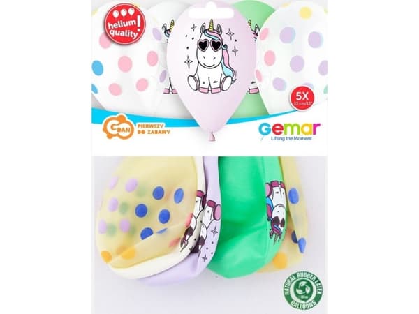 GoDan Premium Hel ilmapallot - Happy Unicorn, 13" /op. 5 kpl.