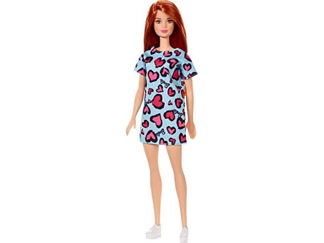 Barbie Barbie GHW48 - Chic doll in a blue dress with a print of a purple heart (red head), toys from 3 years