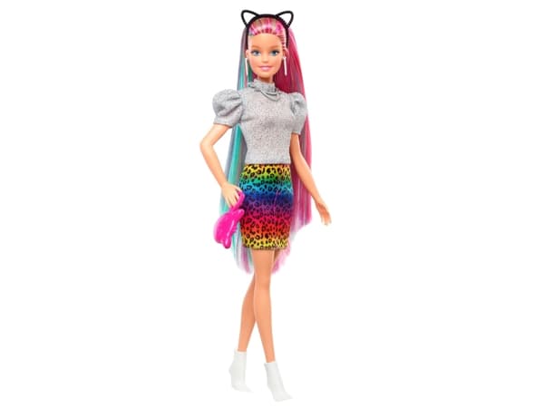 Barbie Totally Hair -docka med leopard- och regnbågsfärgat hår, Modedocka, Flicka, 3 År, Flicka, 298 mm, Multifärg