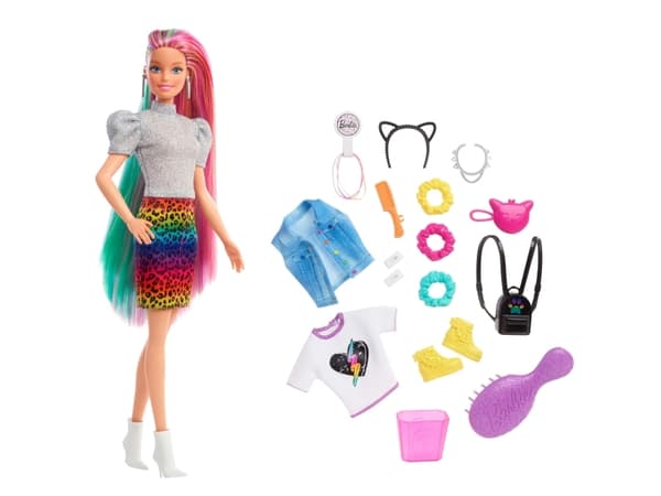 Barbie Totally Hair Leopard Rainbow Hair Doll, Motedukke, Jente, 3 år, Jente, 298 mm, Flerfarget