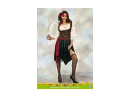 Deluxe Pirat-kostume (Trøje, vest, nederdel, tørklæde og pandebånd) - Medium
